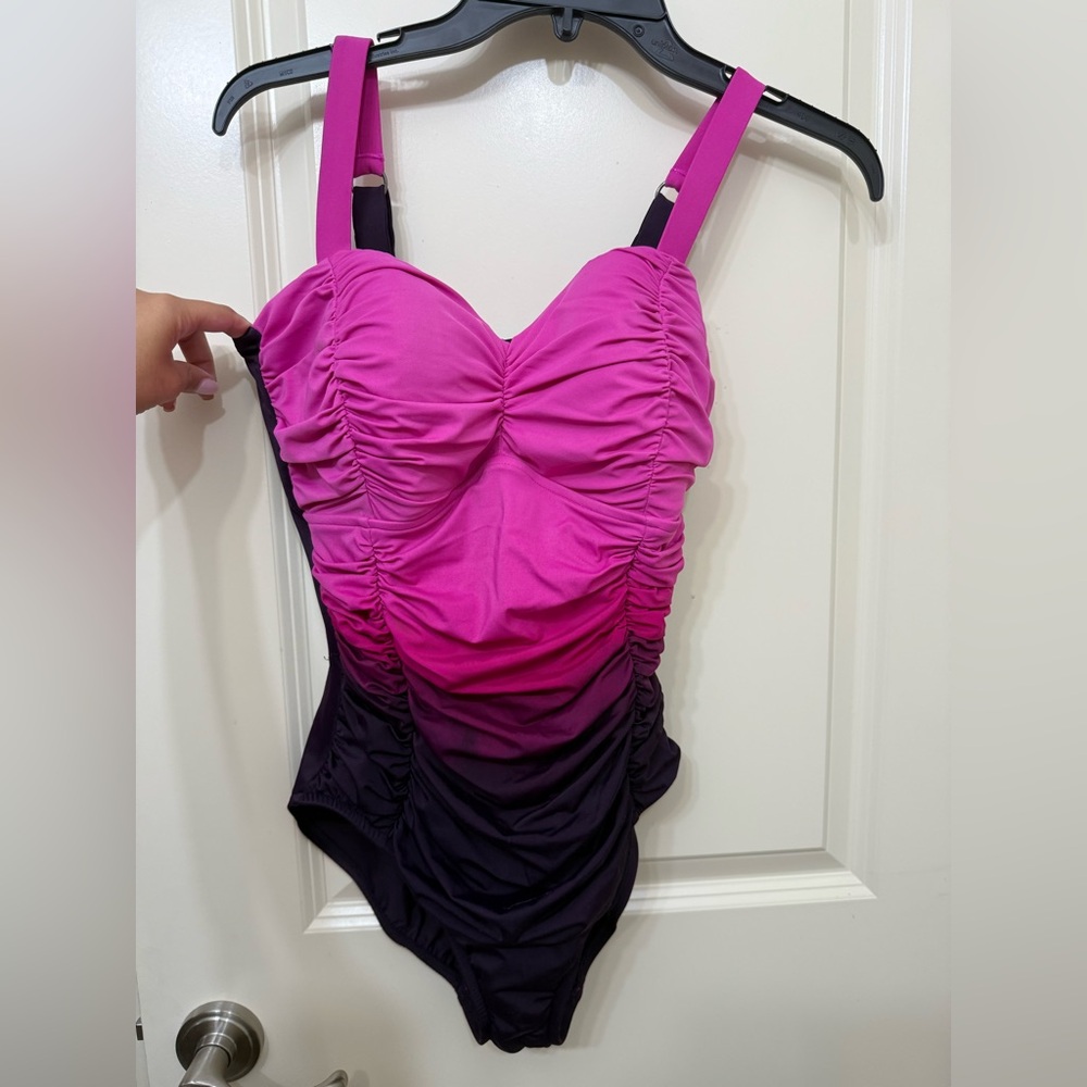 Pink and Purple Ombré Ruched Swimsuit